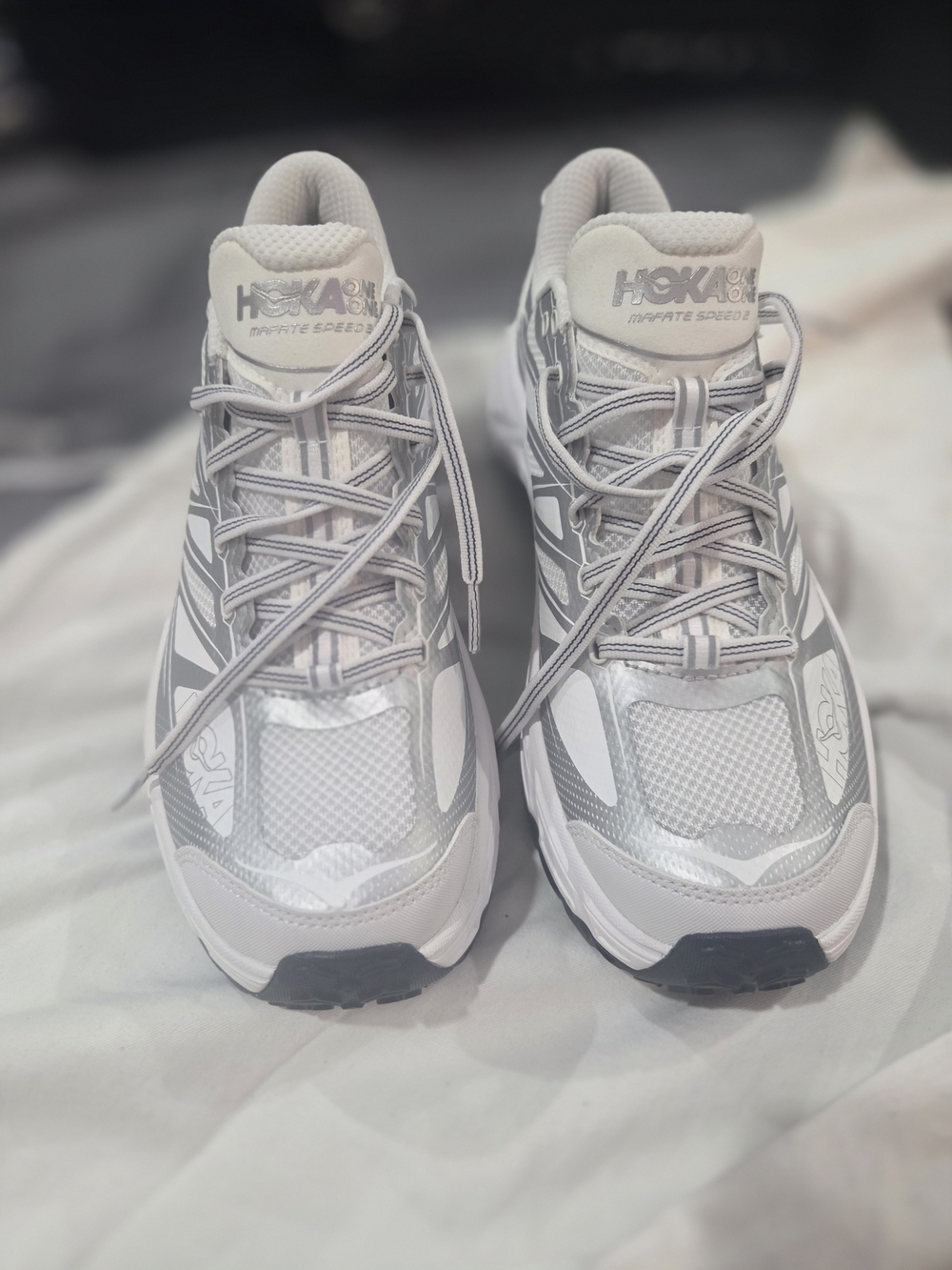 Hoka One One White & Gray Running Sneakers
